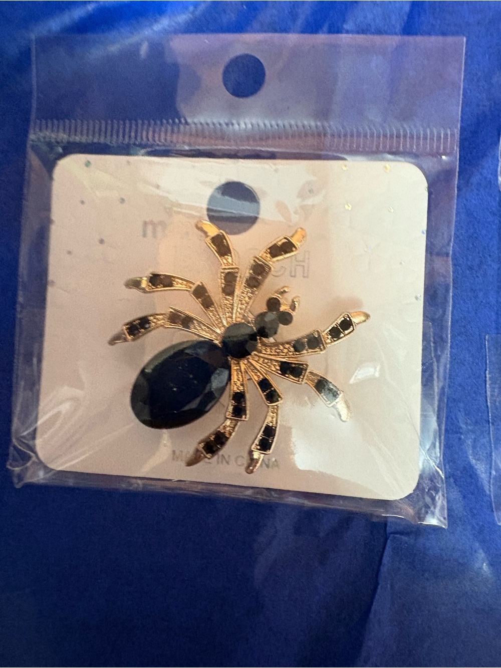 Mint Gold and Black Spider Brooch